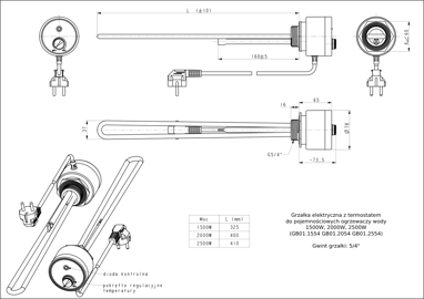 HEATER WITH THERMOSTAT 1500W 5/4" TO THE BOILER (GB01.1554P)