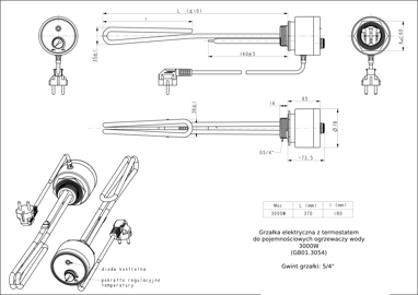 HEATER WITH THERMOSTAT 3000W 5/4" TO THE BOILER (GB01.3054G)